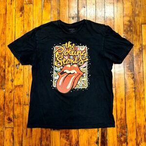 Rolling Stones T-Shirt Men Large Black Tongue Logo Graphic Short Sleeve Pullover